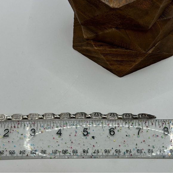 Sterling silver link bracelet geometric design 7.25” - Picture 6 of 9